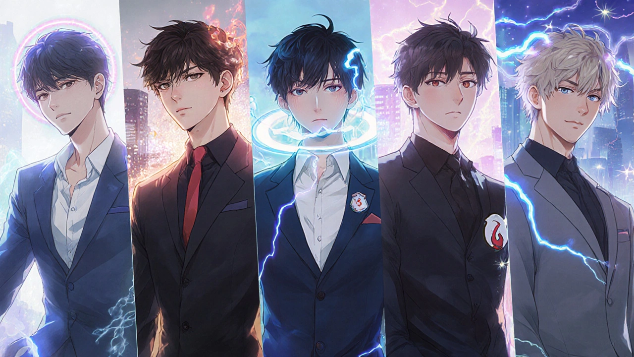 Six bishounen characters each symbolizing a different wake‑promoting drug.