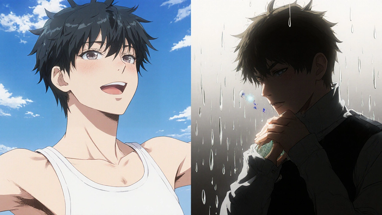 Split image: person basking in sunlight with even skin, contrasted with earlier self in shadow.