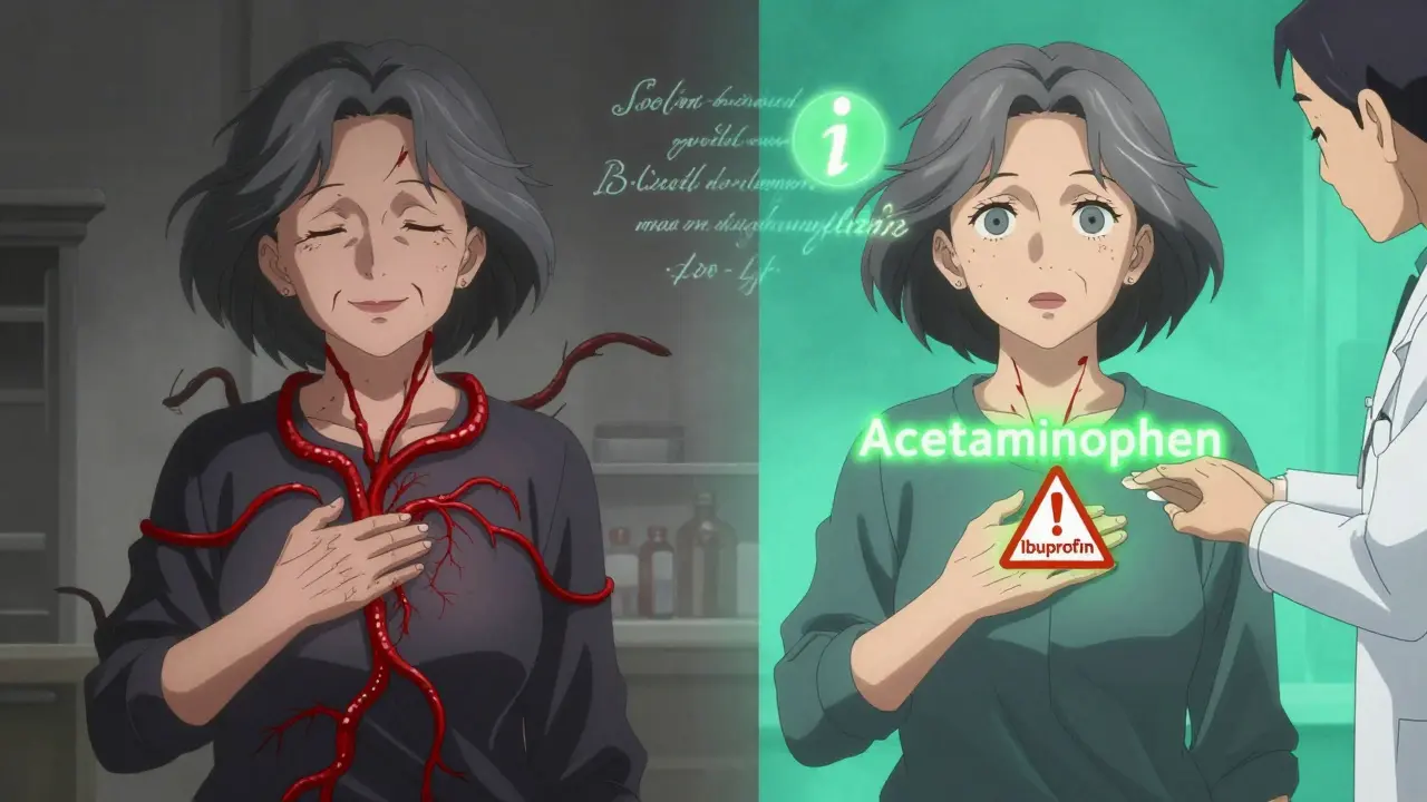 A woman’s drug interaction risk transforms from danger to safety as a pharmacist guides her to switch from ibuprofen to acetaminophen.