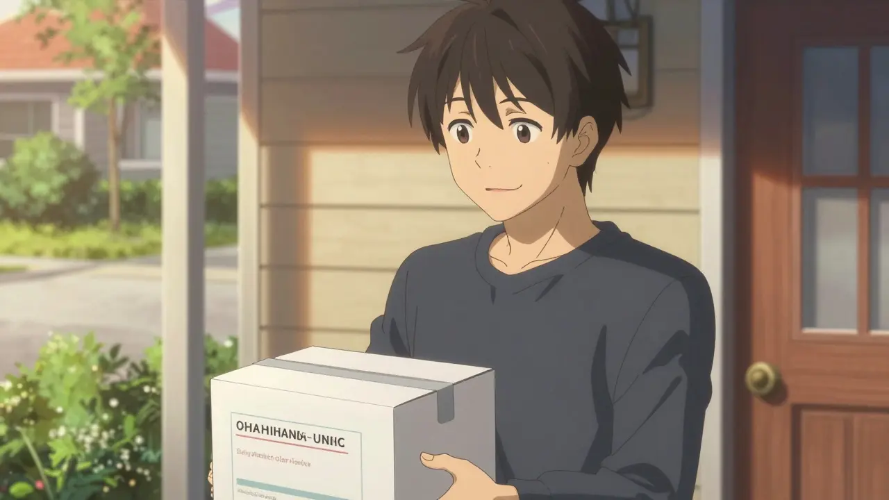 Anime style man receiving a professionally sealed medication package