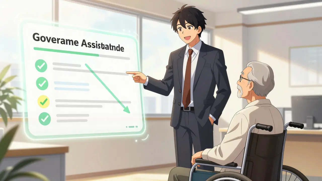 Counselor helping senior with assistance program