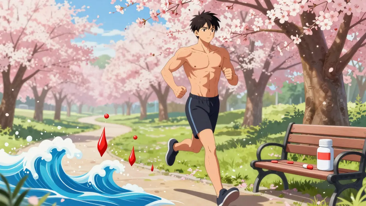 Athletic man jogging in park representing health management