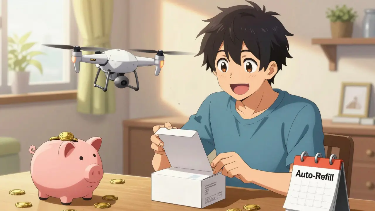 Happy man receiving affordable medication delivery at home