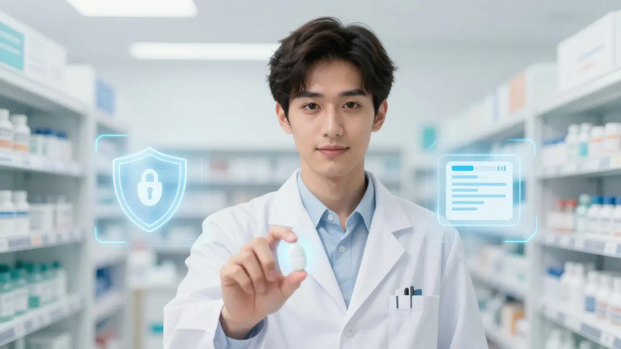 Professional pharmacist offering safe generic medication