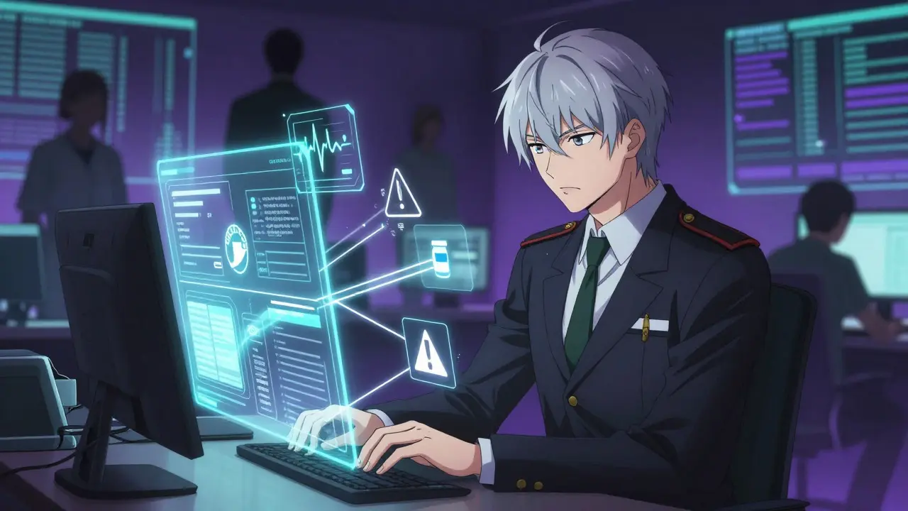 Regulator analyzing safety signals in anime style