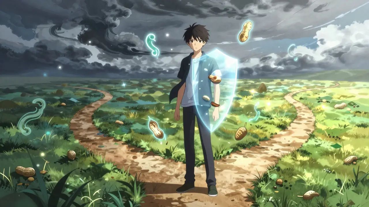 Teenage boy at crossroads, choosing health over allergy progression path